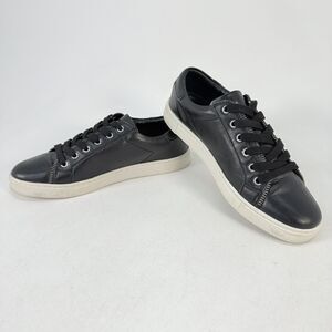 Frye & Co Sindy Low Top Leather Lace Up Moto Zipper Sneakers Black Women's 7.5